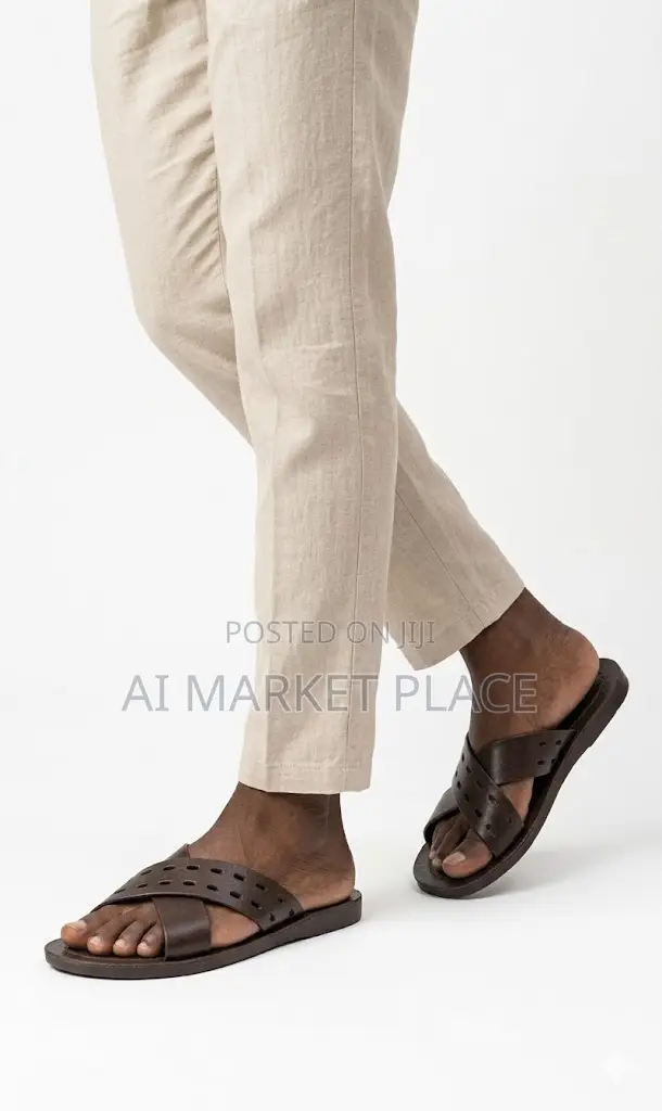 Men's Criss-Cross Perforated Leather Slide Sandals