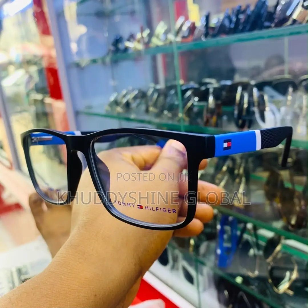 Frosted Clear-Frame Tommy Hilfiger Eyeglasses Featuring Red, White,