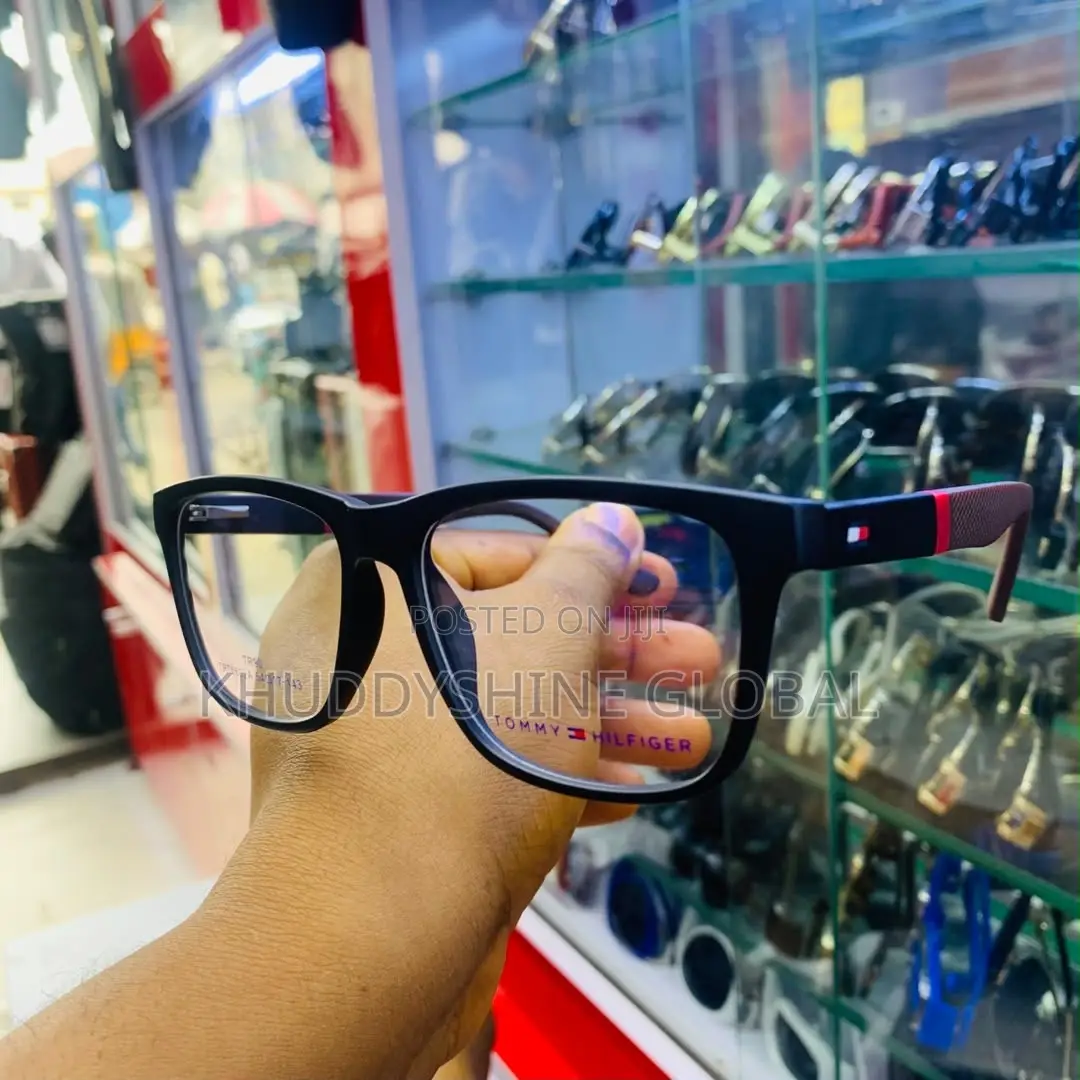 Frosted Clear-Frame Tommy Hilfiger Eyeglasses Featuring Red, White,