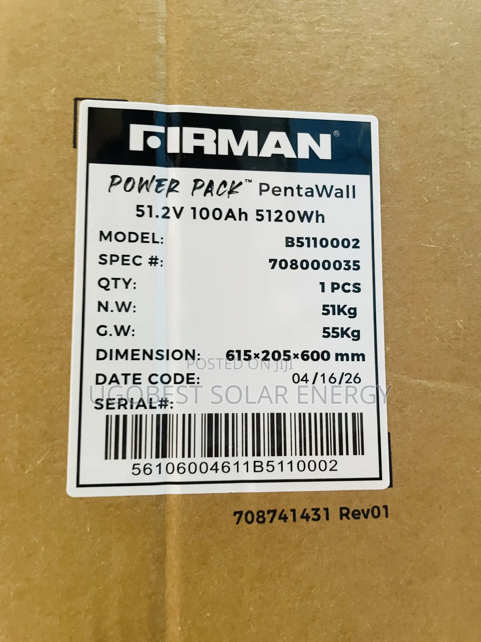 5kwh 51.2v Firman Lithium Battery