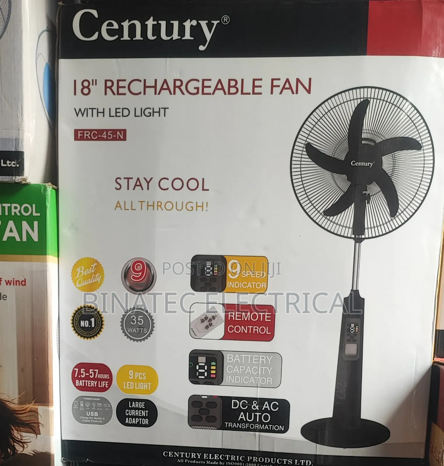 18" Century Solar/Rechargeable Fan