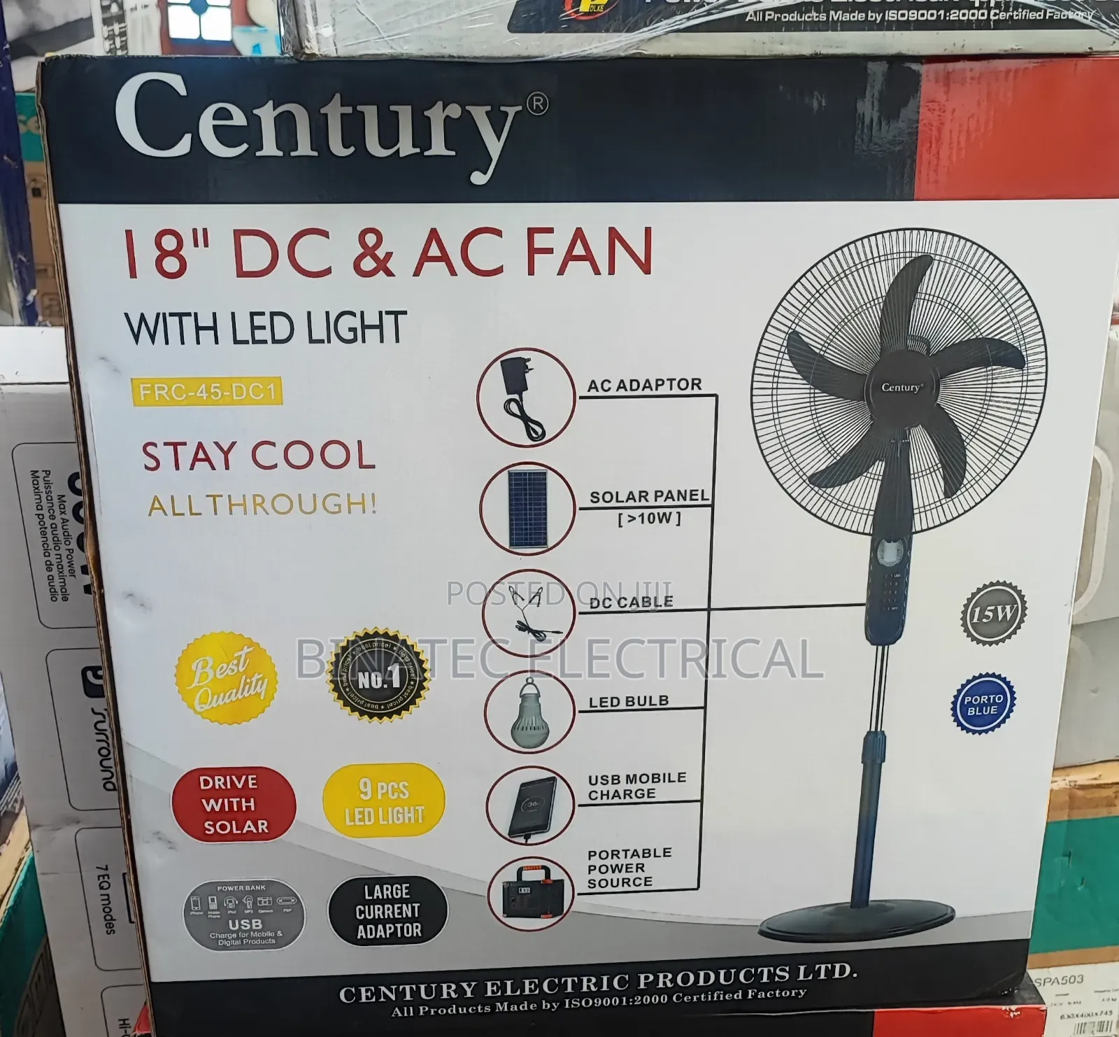 18" Century Solar/Rechargeable Fan