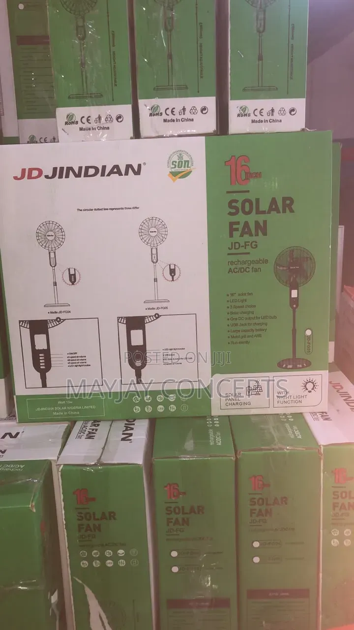 16" JD JINDIAN Solar Rechargeable Fan With Solar Panel+LED Light + USB