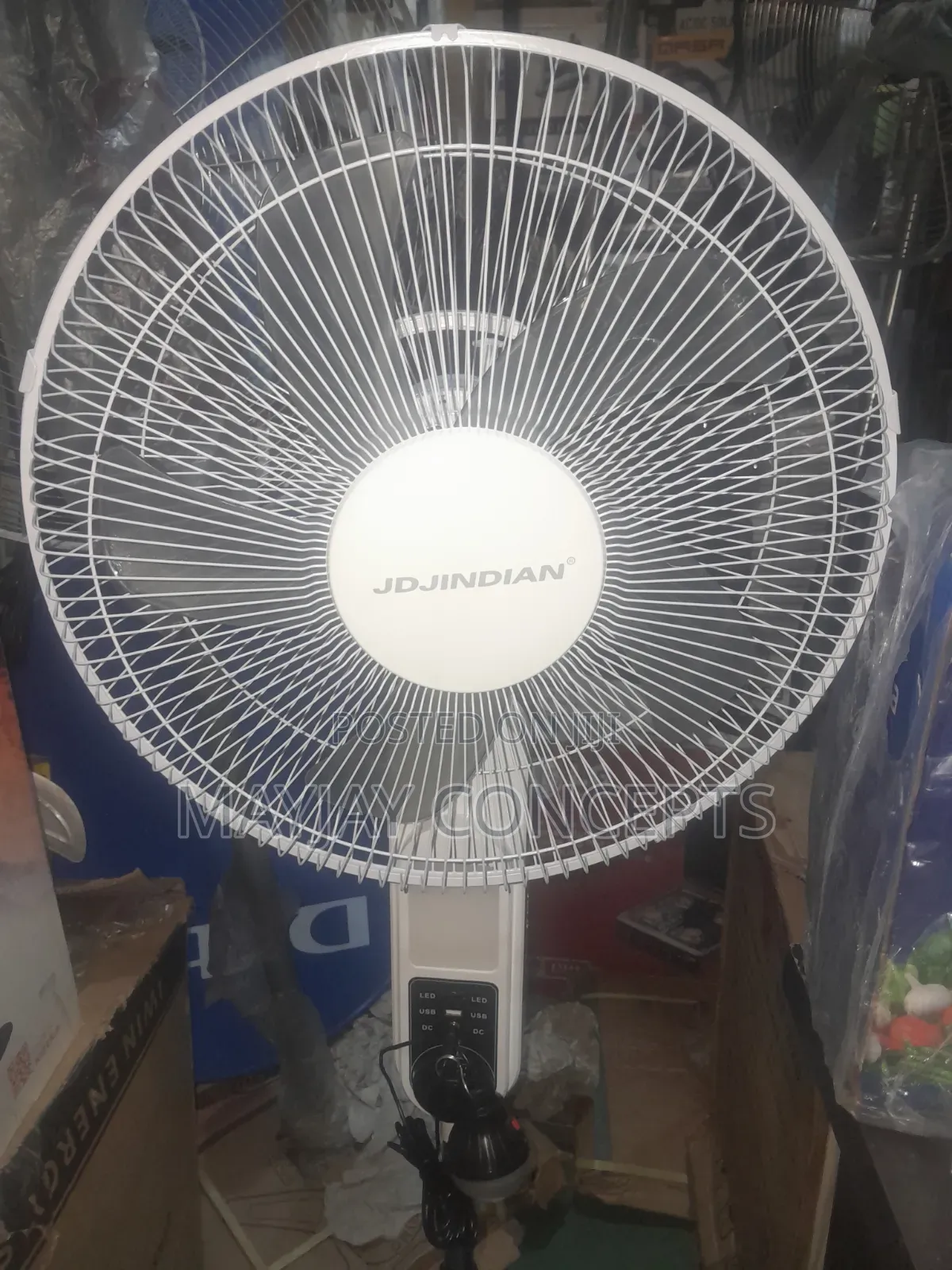 16" JD JINDIAN Solar Rechargeable Fan With Solar Panel+LED Light + USB