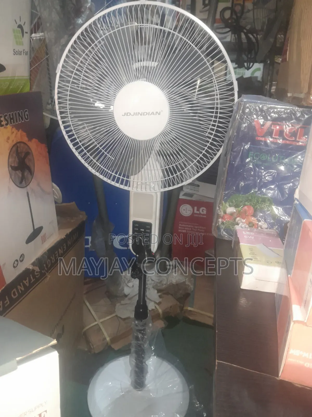 16" JD JINDIAN Solar Rechargeable Fan With Solar Panel+LED Light + USB