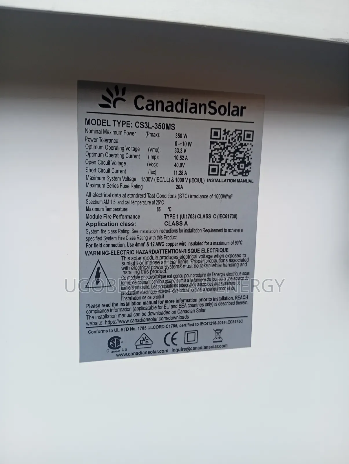 350watt 60cells Canadian Solar Panel
