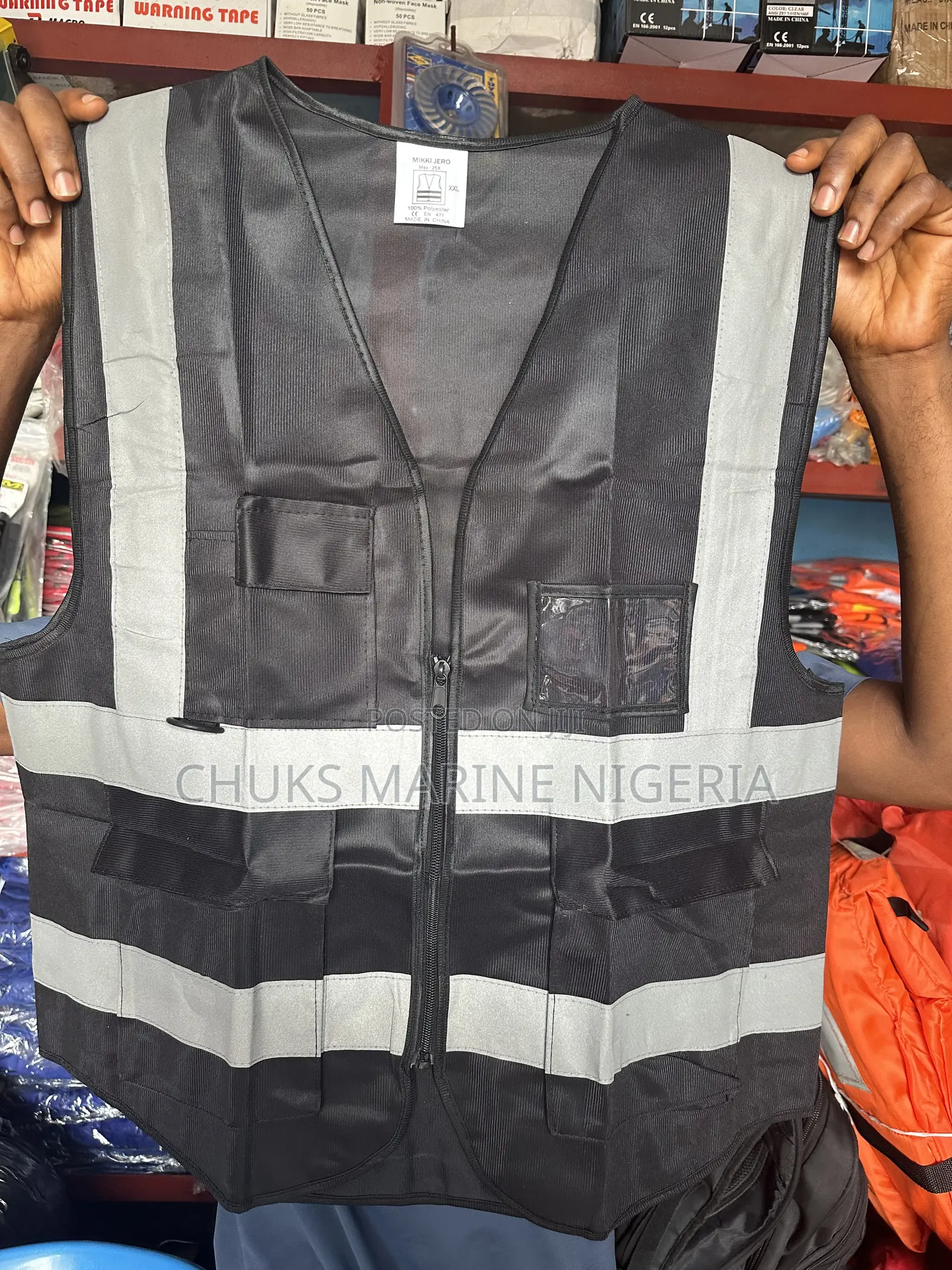 Black Reflective Vest Plain With Zip
