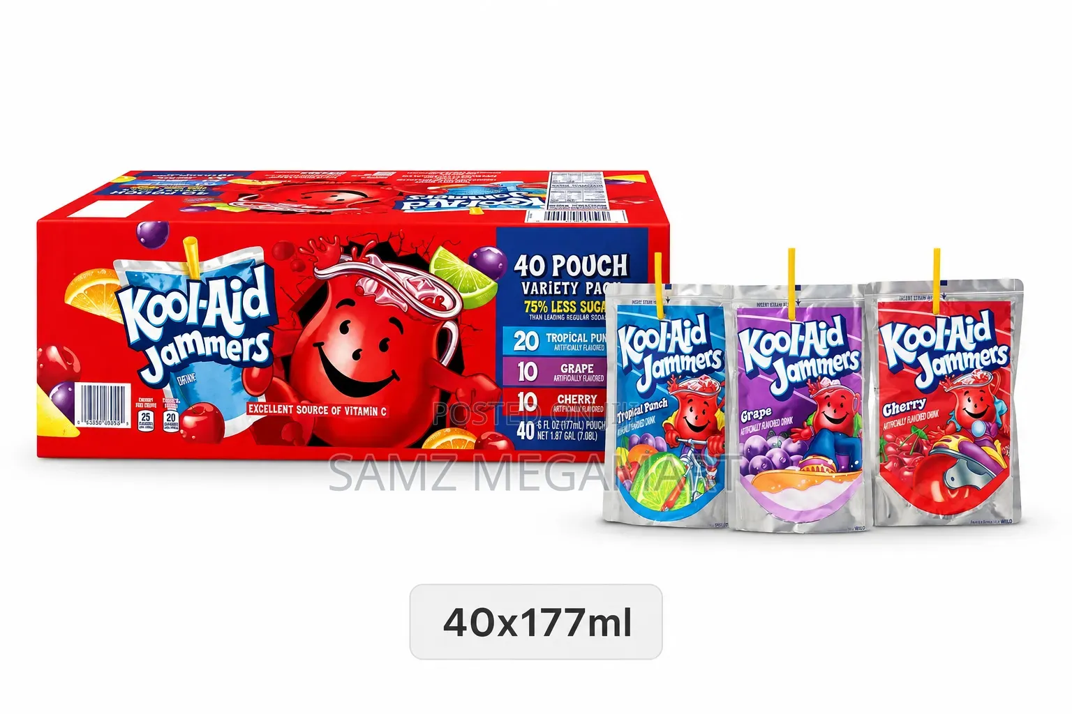 Kool-Aid Jammers Variety Pack Tropical Punch, Grape & Cherry 40x177ml