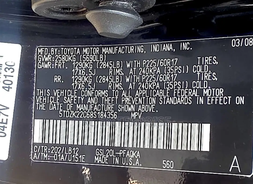 Toyota Sienna XLE Limited 4WD 2008 Black