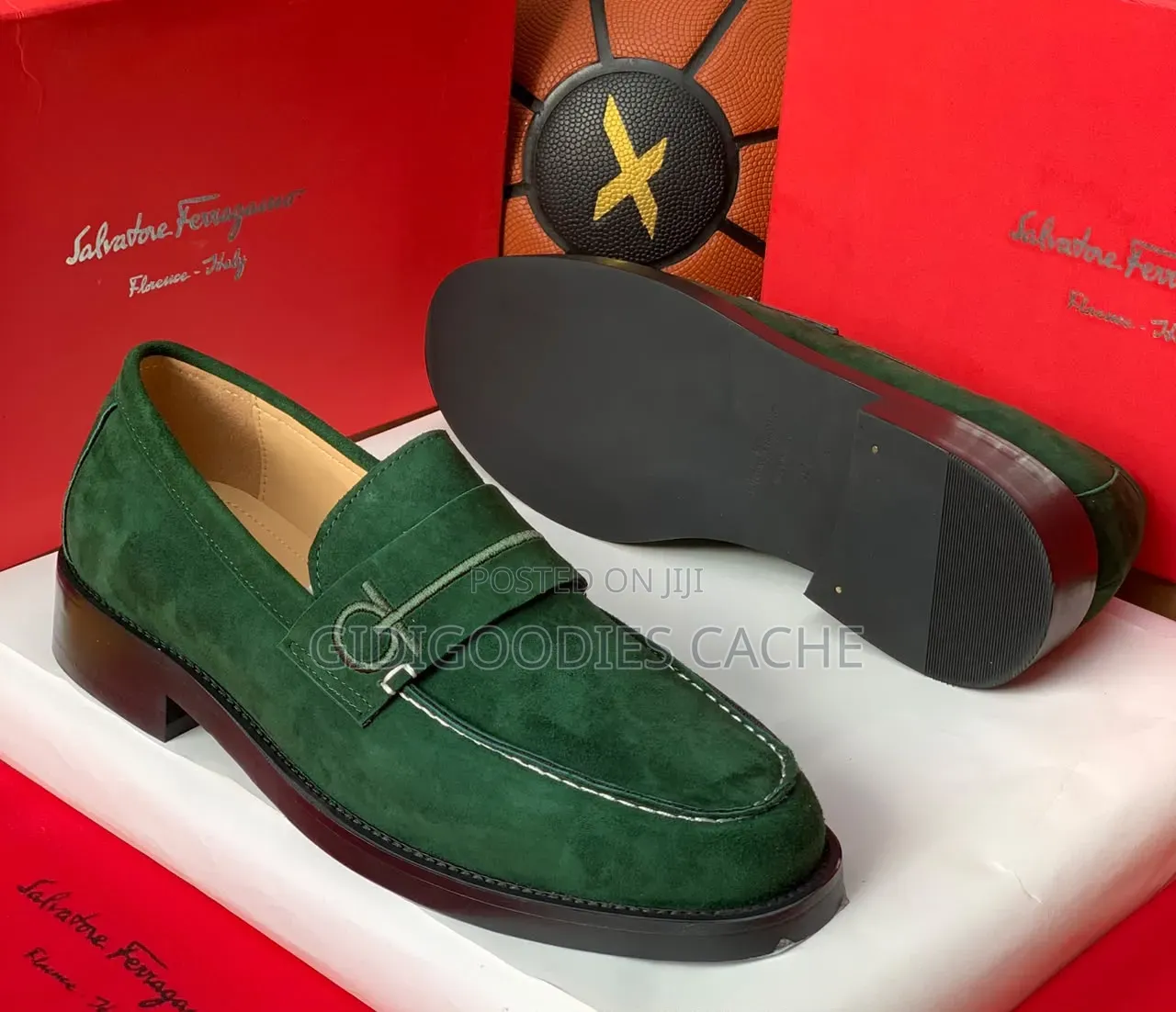 Salvatore Ferragamo Forest Green Suede Penny Loafers
Size 40-46