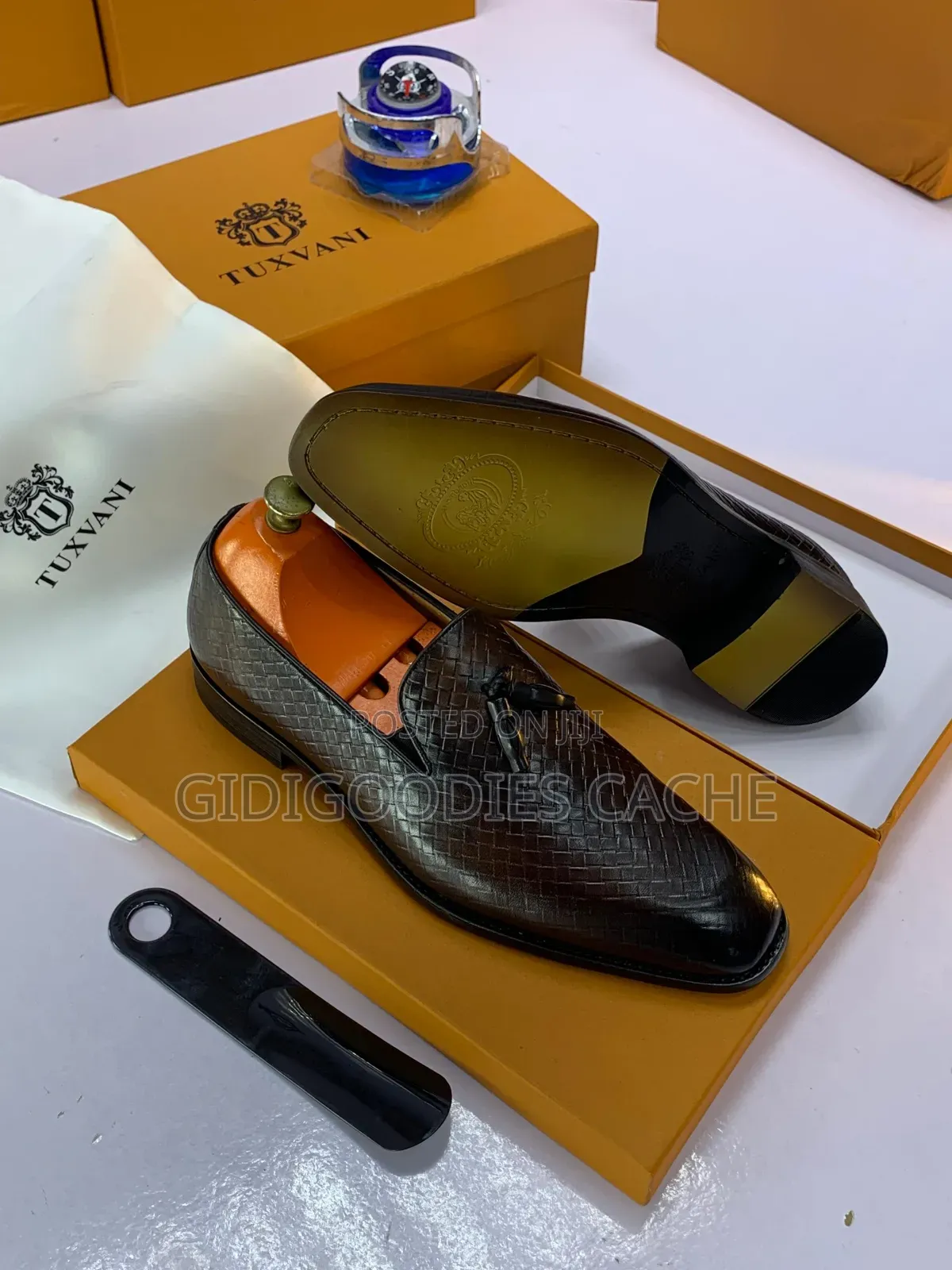 Tuxvani Black Woven Leather Tassel Loafers Size 40-46