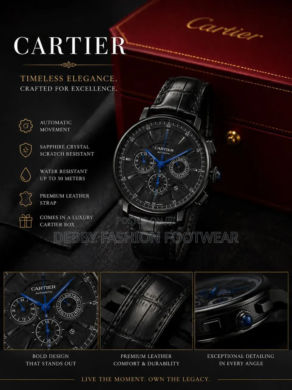 Luxury, Bold, and Timeless Cartier Chronograph Leather Watch