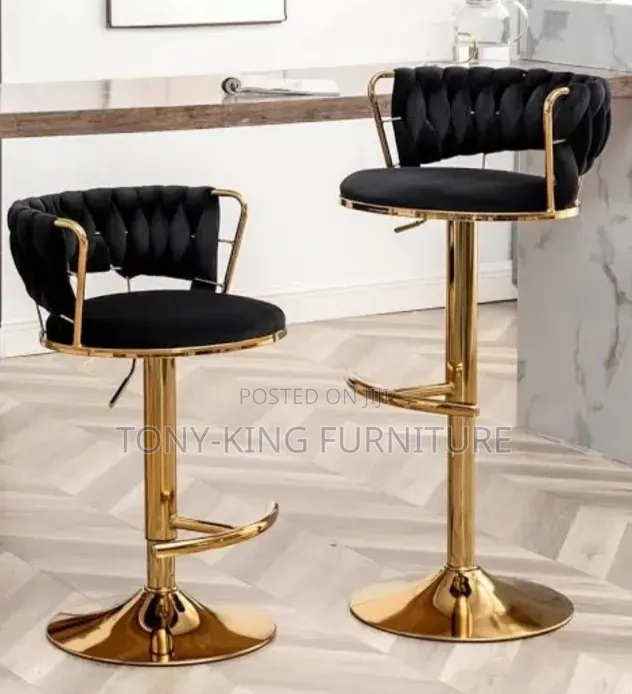 Modern Pedestal Bar Set Featuring a Round White Faux-Marble Tabletop.
