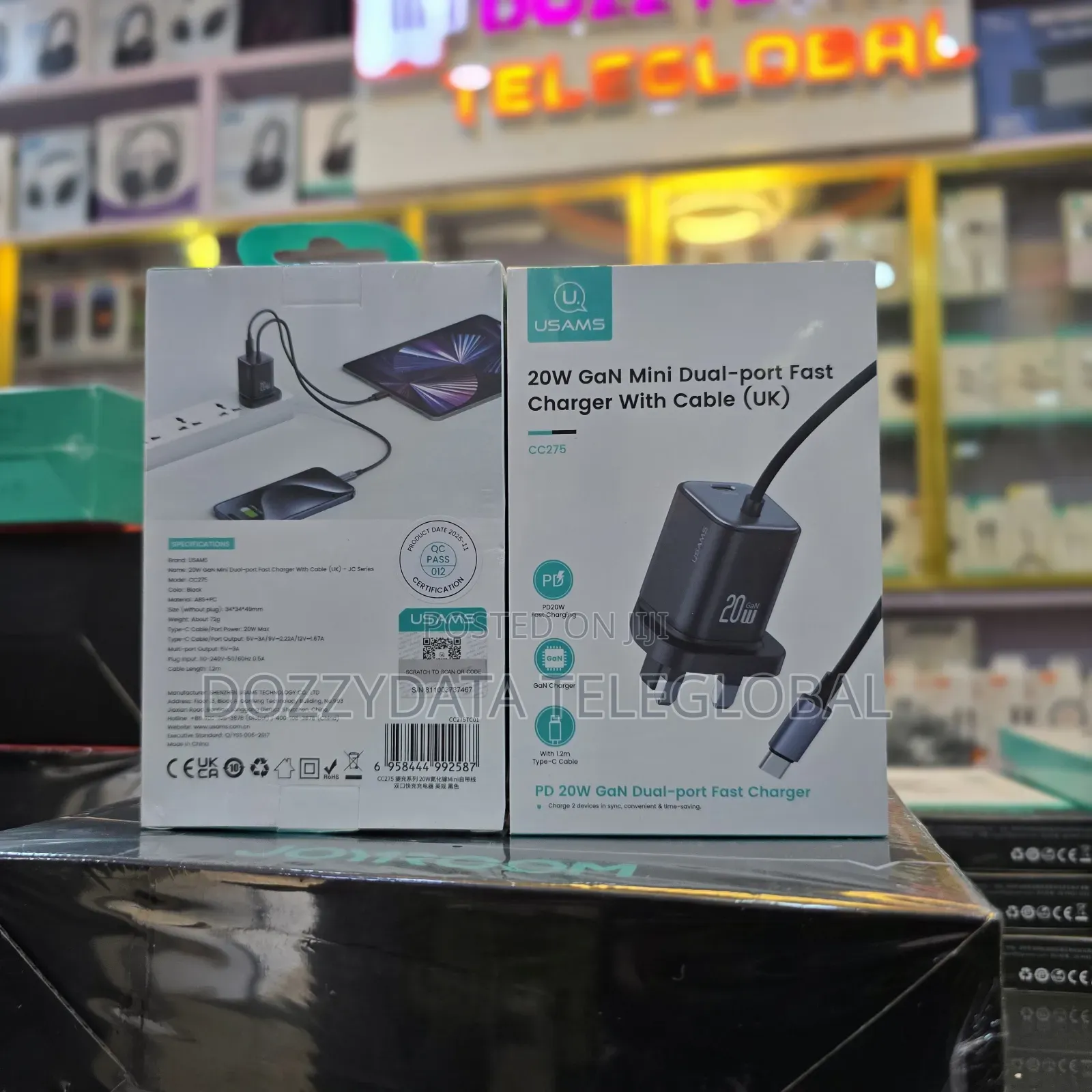 USAMS 20W GaN Mini Dual-Port Fast Charger With Cable (UK) CC275