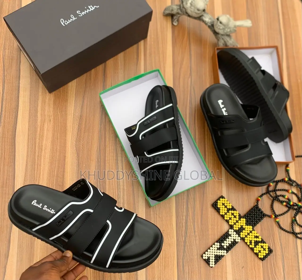 Men's Slide Sandal With White Trim Accents and a Double-Strap