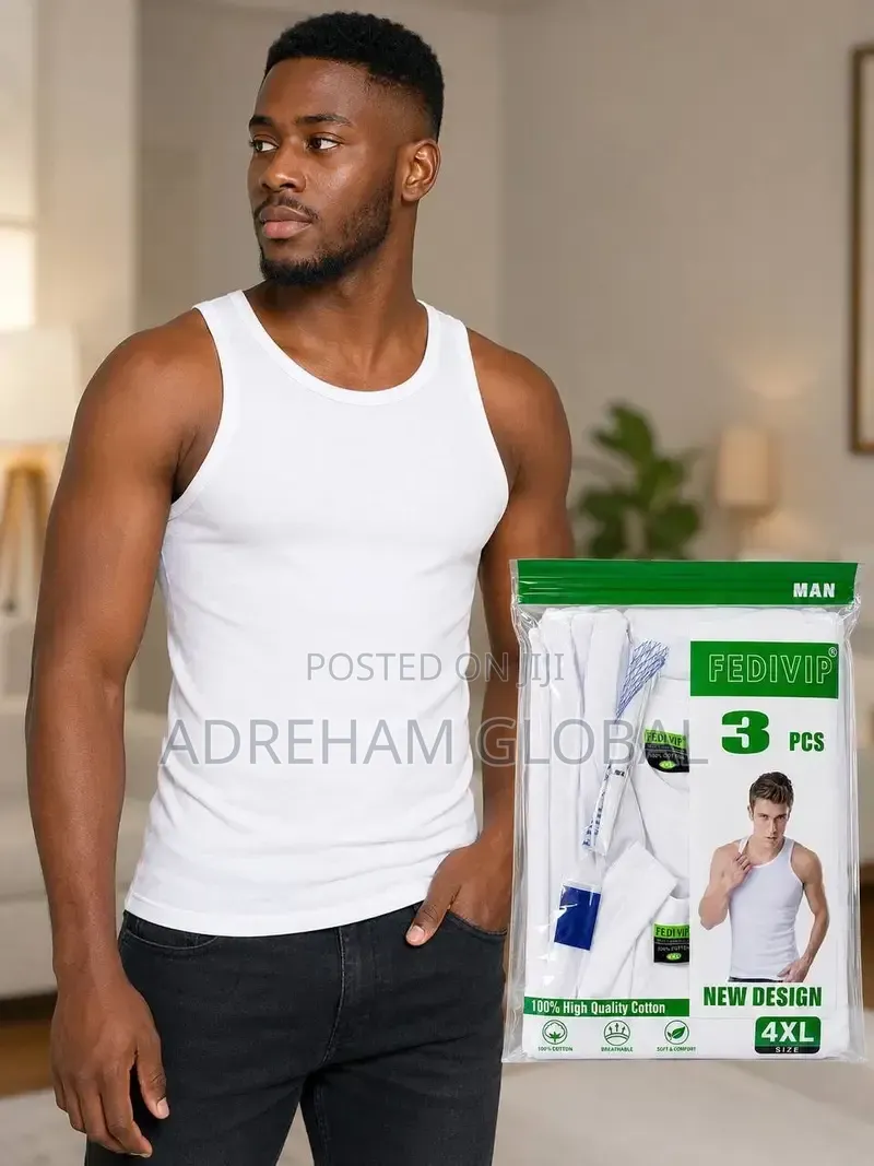 3in1 Quality 💯 Pure Cotton Adult Singlet With Pen,xl, 2xl, 3xl, 4xl