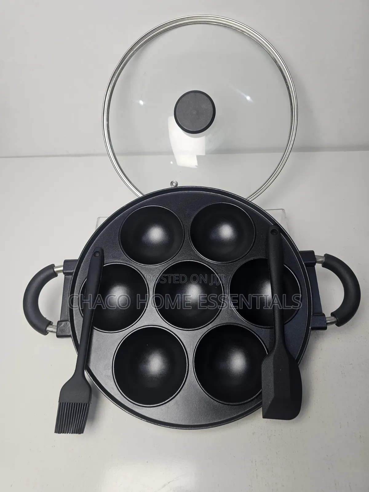 7-Hole Non-Stick Masa and Cake Maker Pan With Glass Lid & Utensils