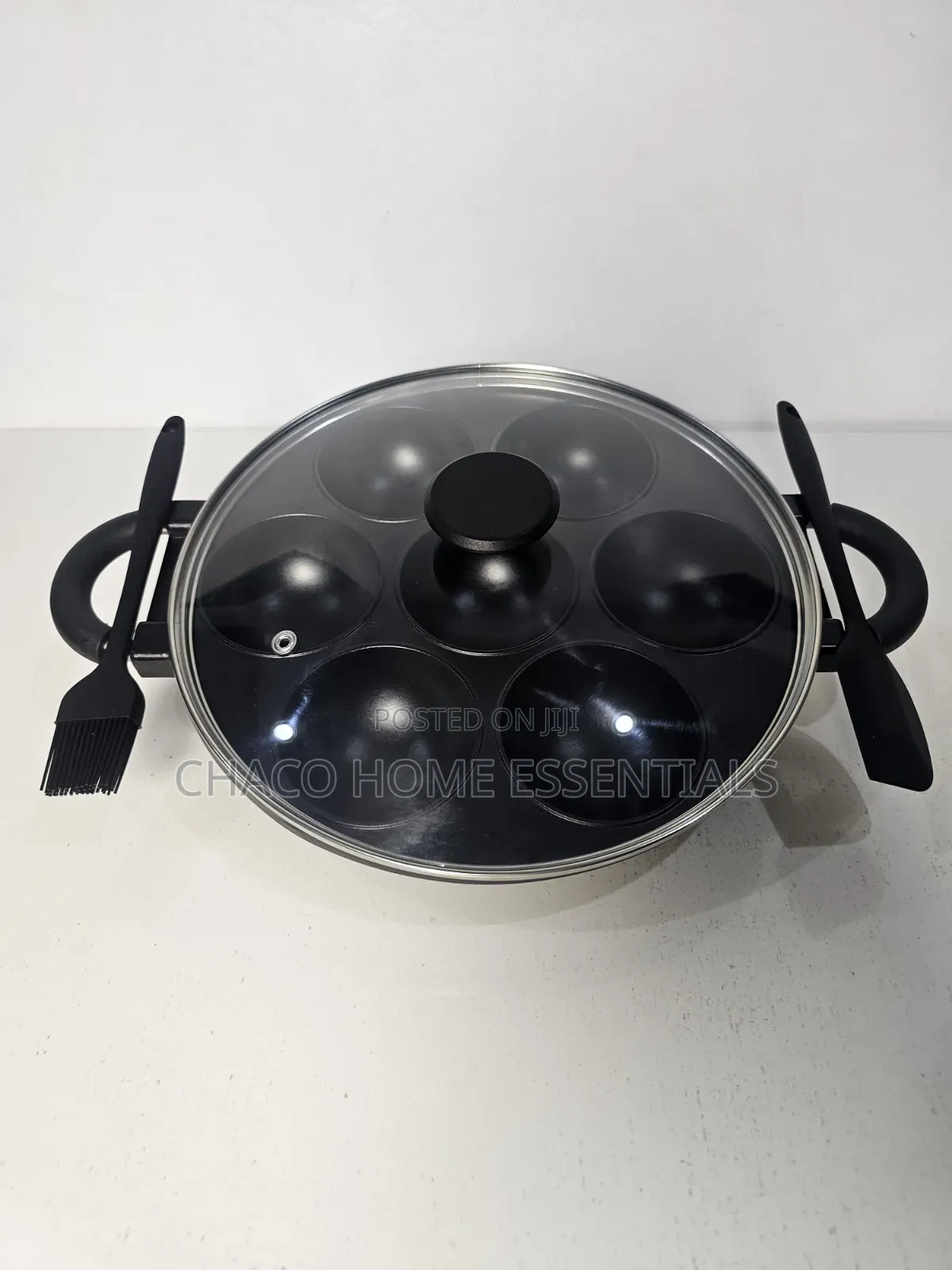 7-Hole Non-Stick Masa and Cake Maker Pan With Glass Lid & Utensils