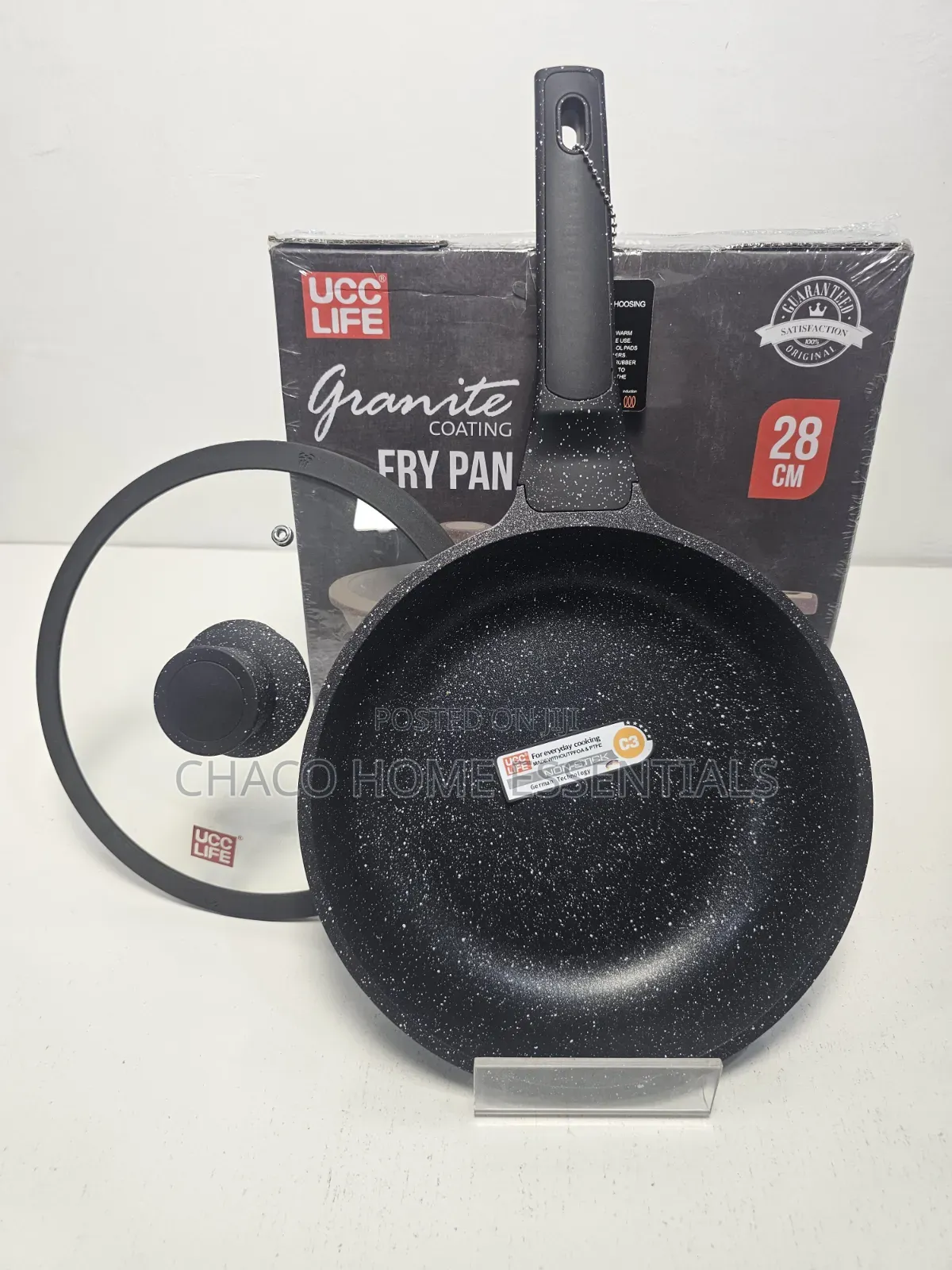 UCC LIFE Granite Non-Stick Frying Pan With Glass Lid (24cm & 28cm)