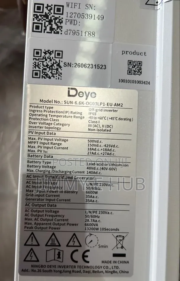 Deye SUN-6.6K-OG03LP1-EU-AM2 Single Phase Off Grid Inverter