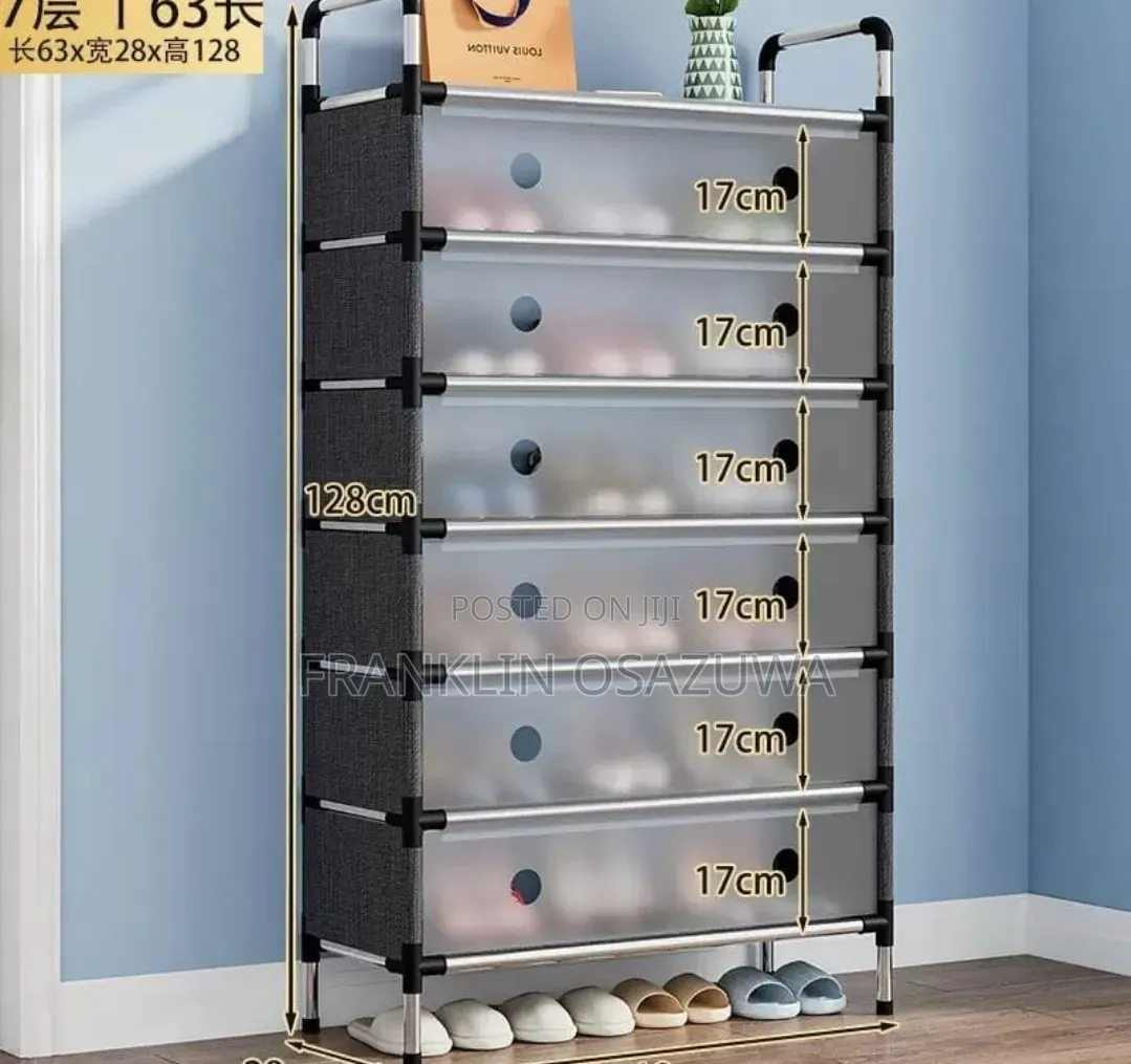 7-Tier Shoe Rack – 63cm Wide, 128cm High | Space-Saving Shoe Organizer