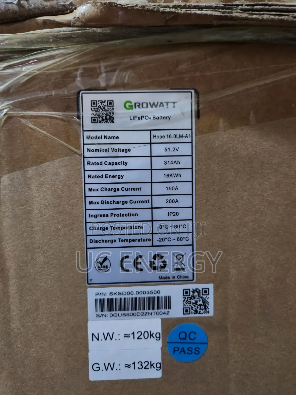 16kwh 314ah 51.2v Growatt Lithium Ion Batteries