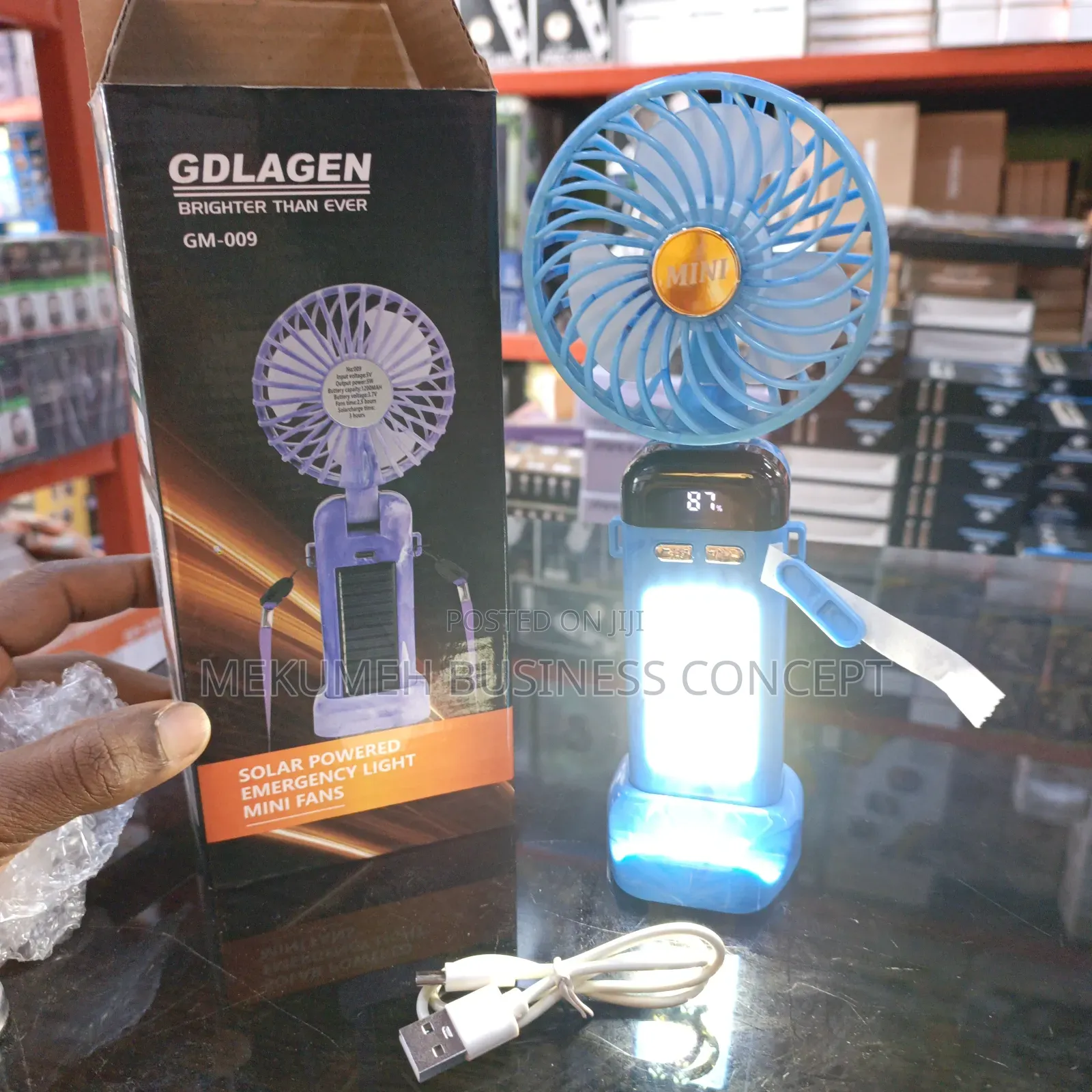 GDLAGEN Solar Rechargeable Handheld Fan