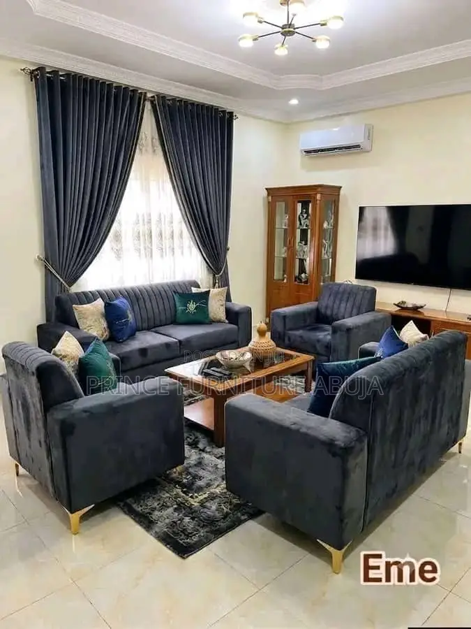 Premium Seller | Luxury 7 Seater Velvet Grey Sofa Set - Brand New