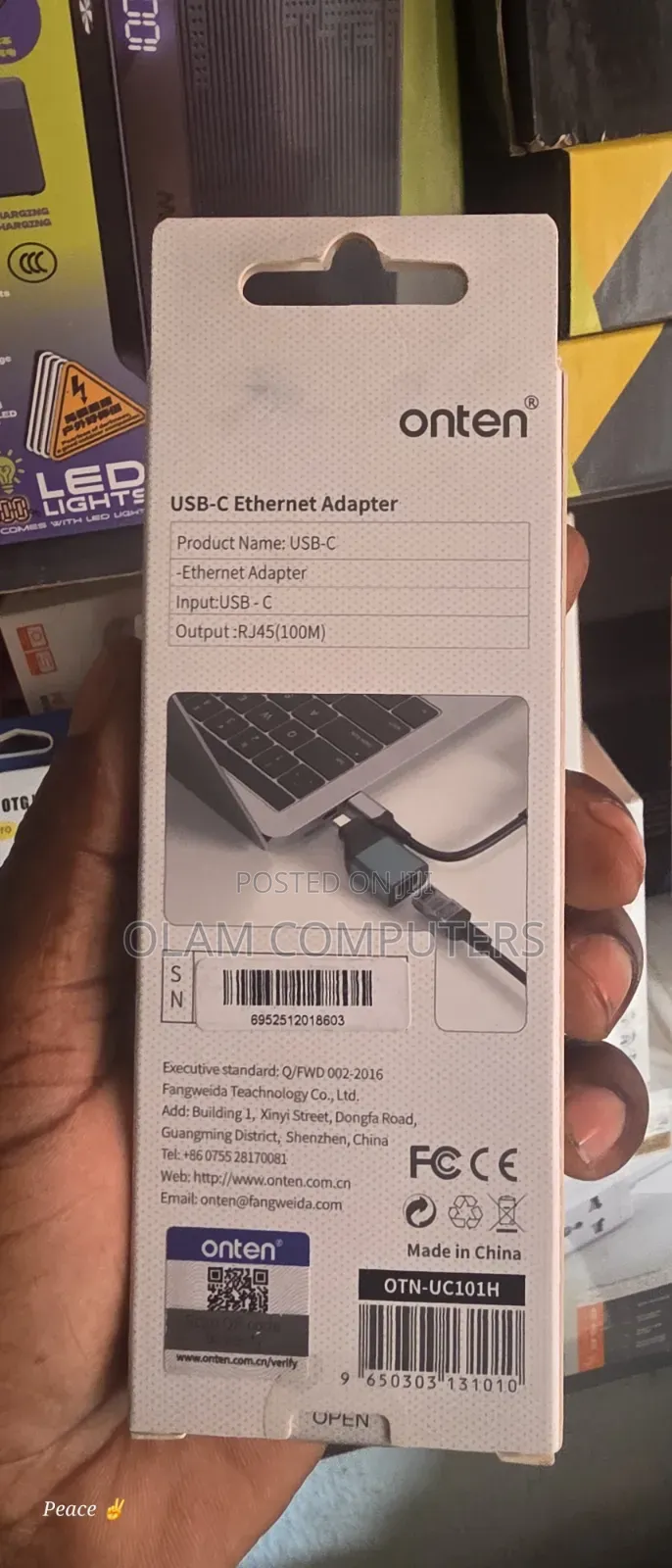 Onten Rj45 USB-C Ethernet Adapter Otn-Uc101h
