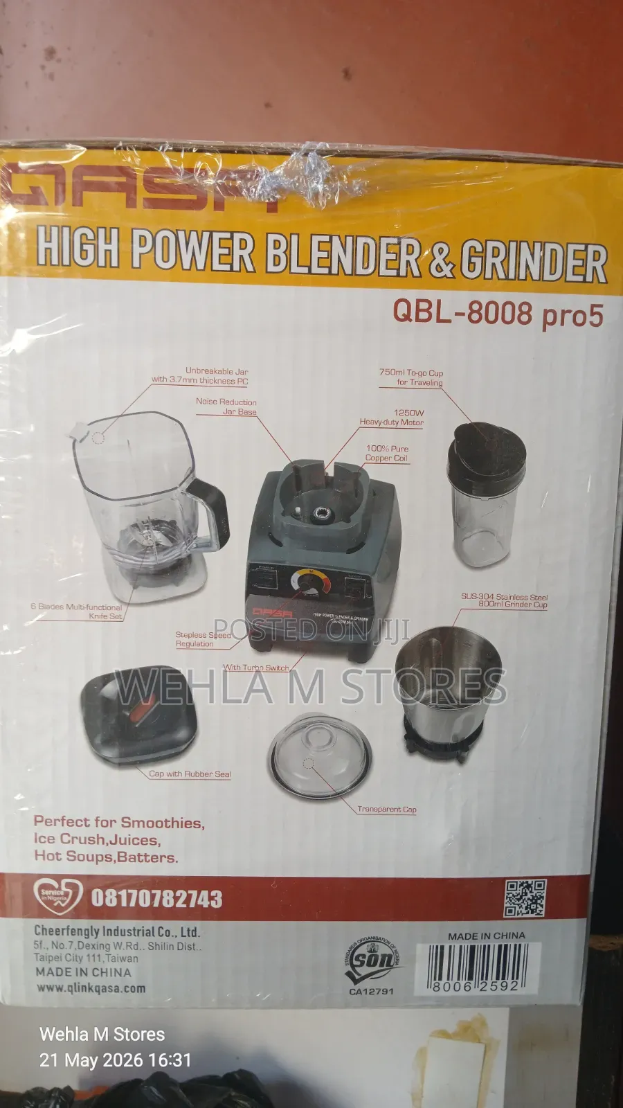 Qasa High Power Blender Grinder - QBL-8008 Pro5