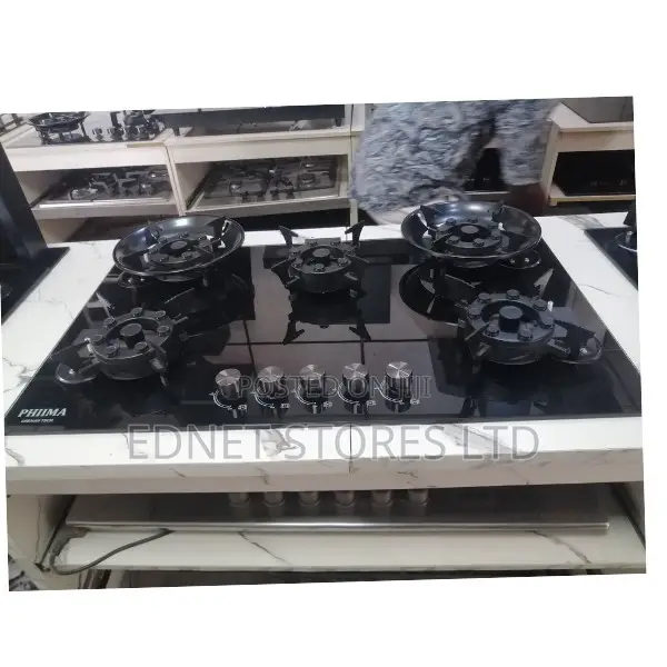 Phiima 8mm Tempered Glass Flip Up 5 Gas Burner Built in Kitchen Hob