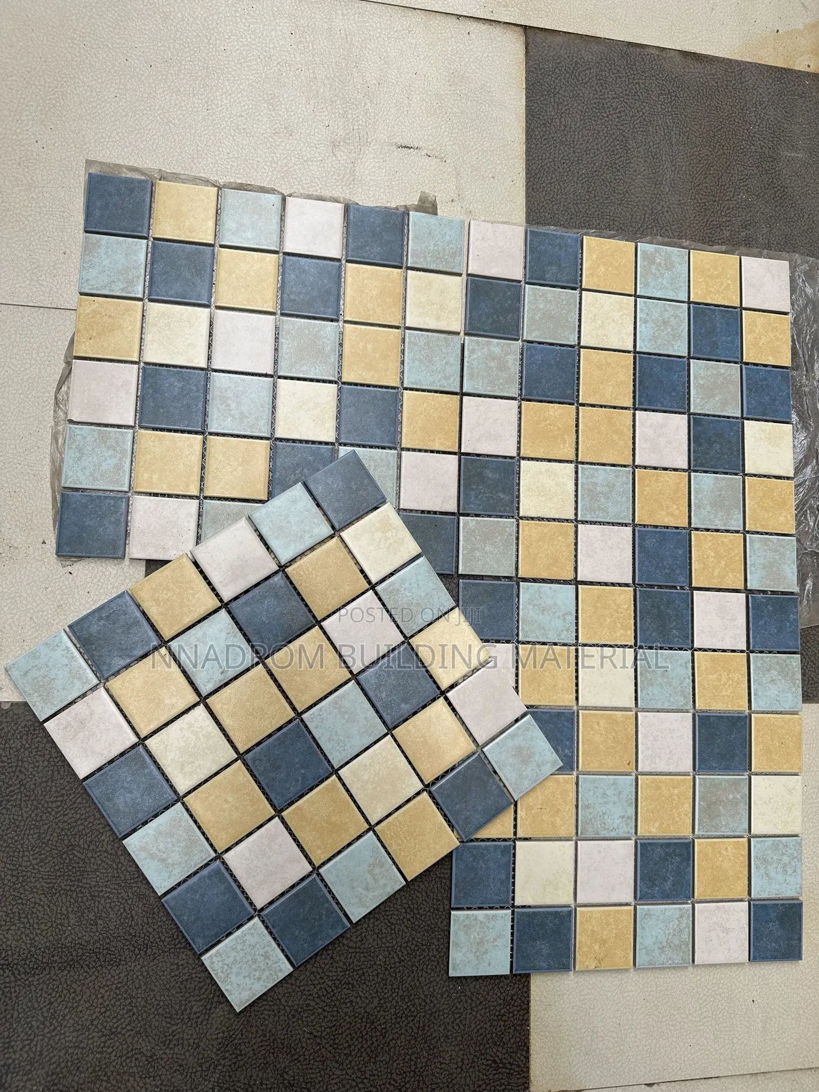 Blue Gold & Cream Porcelain Mosaics