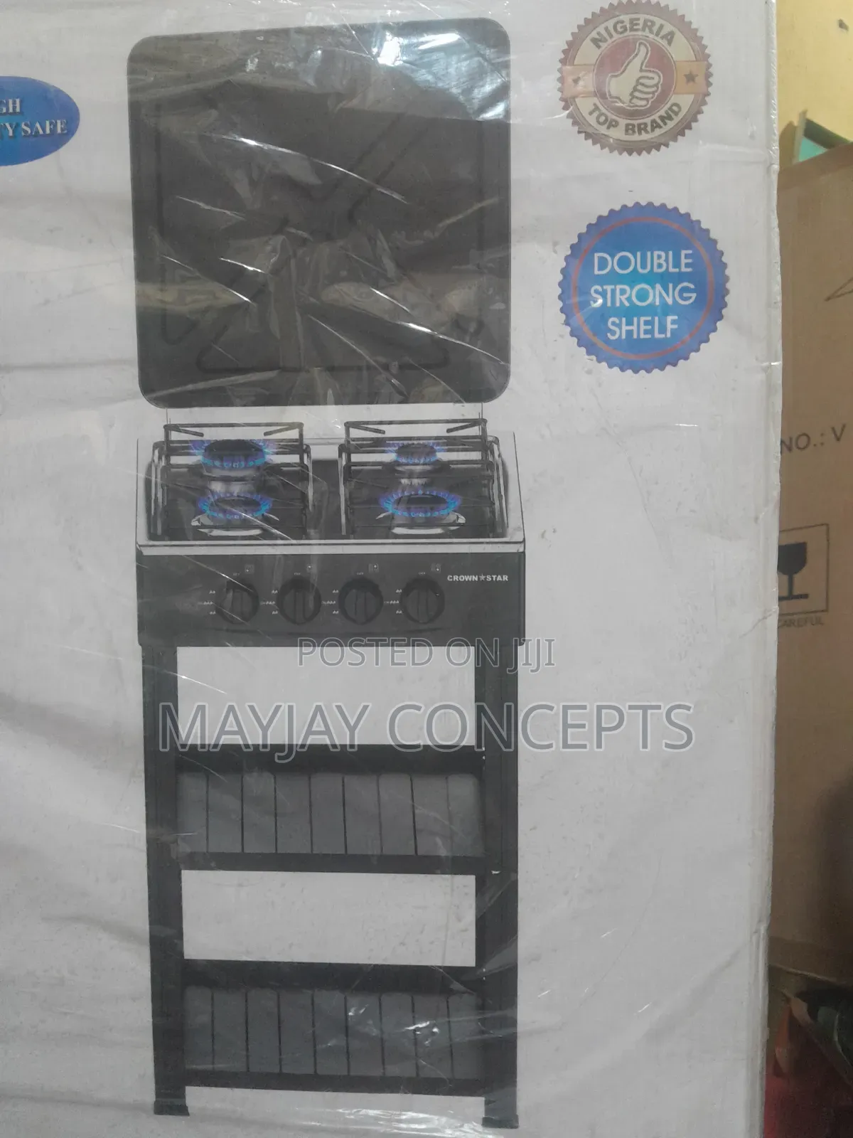 CROWN STAR 4-Burner Standing Gas Stove 50x50cm | Double Shelf