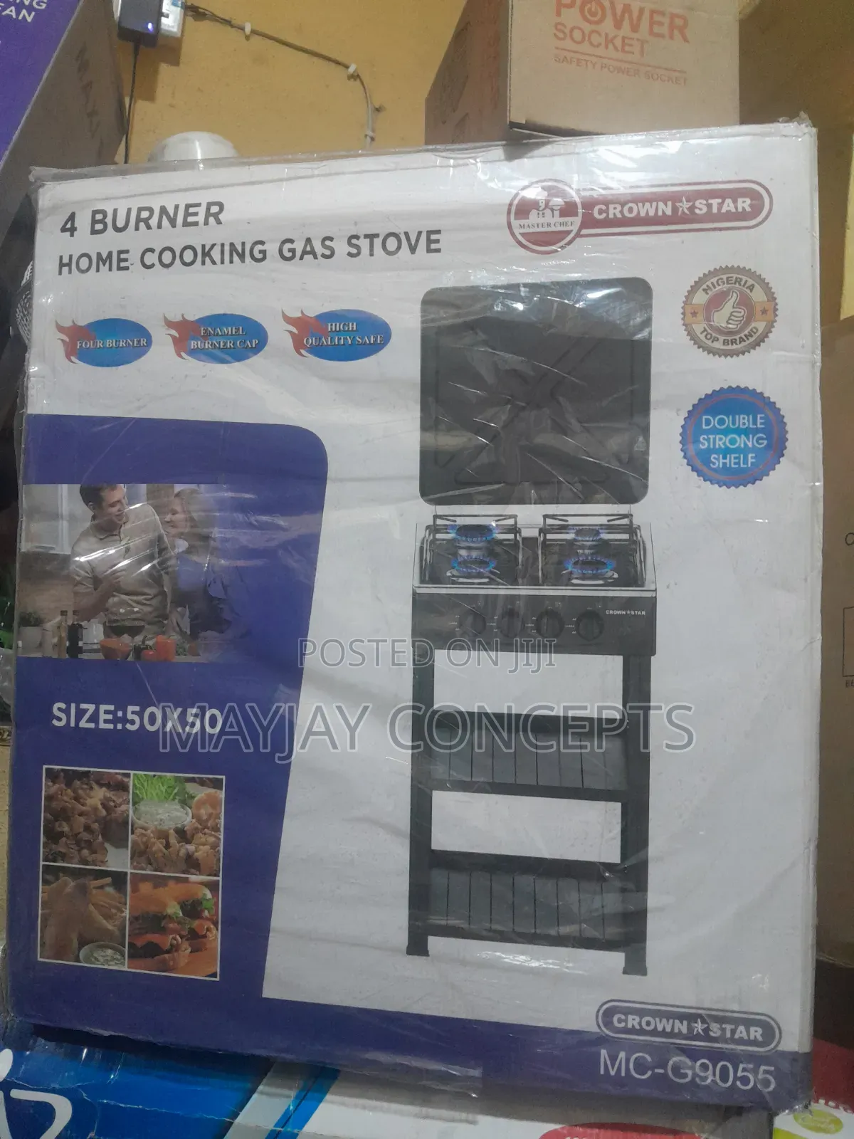 CROWN STAR 4-Burner Standing Gas Stove 50x50cm | Double Shelf