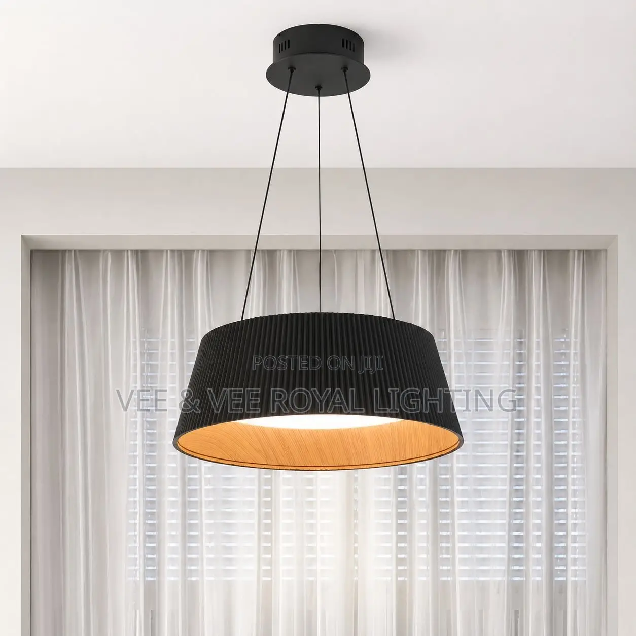 Luxury Fluted Black Drum Pendant Light - For Dining, Kitchen, Hotels
