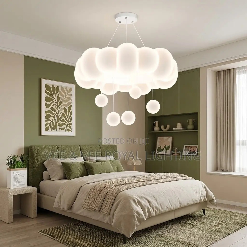 Modern LED Cloud Ceiling Light With Hanging Raindrop Orbs- For Bedroom