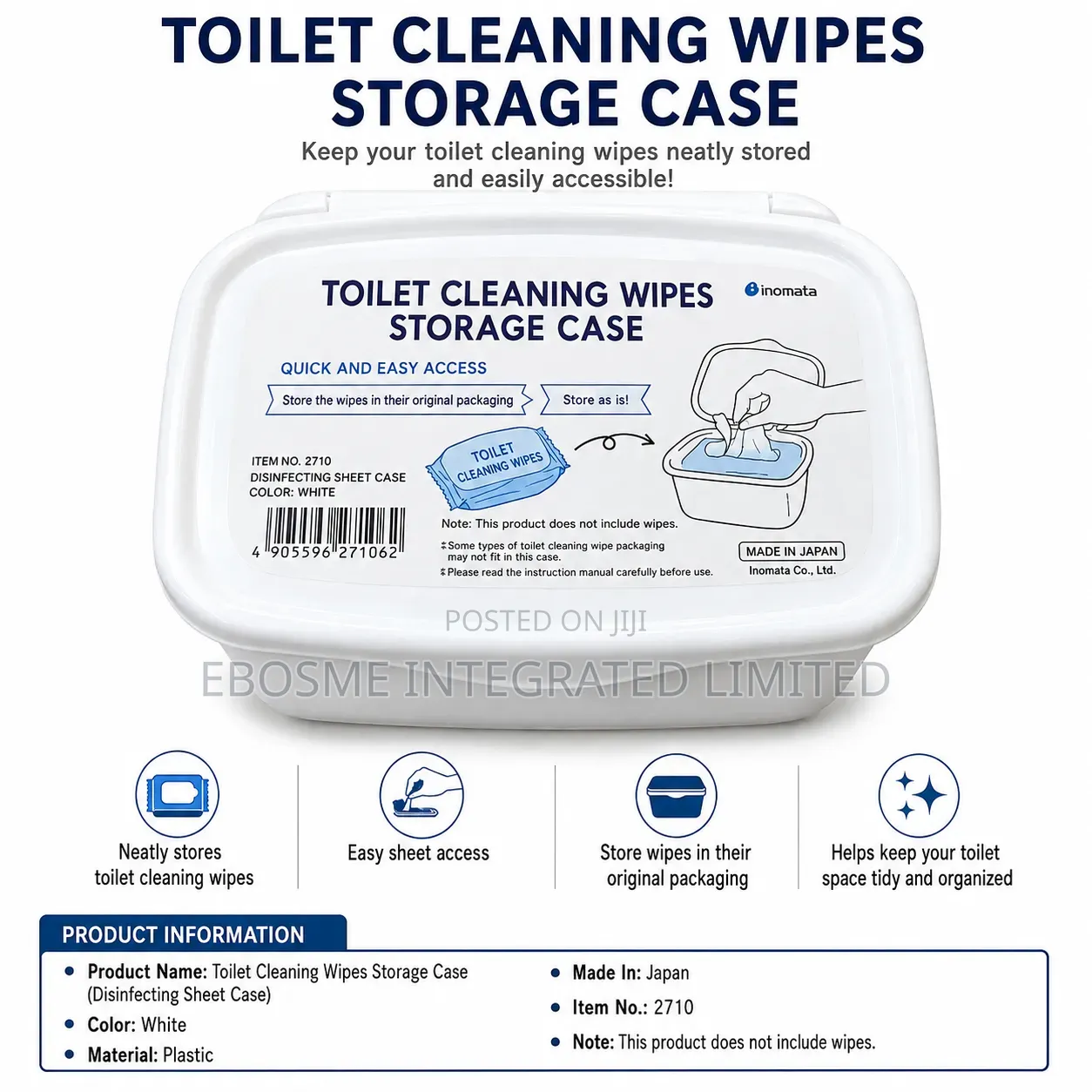 Inomata Toilet Cleaning Wipes Storage Case – White