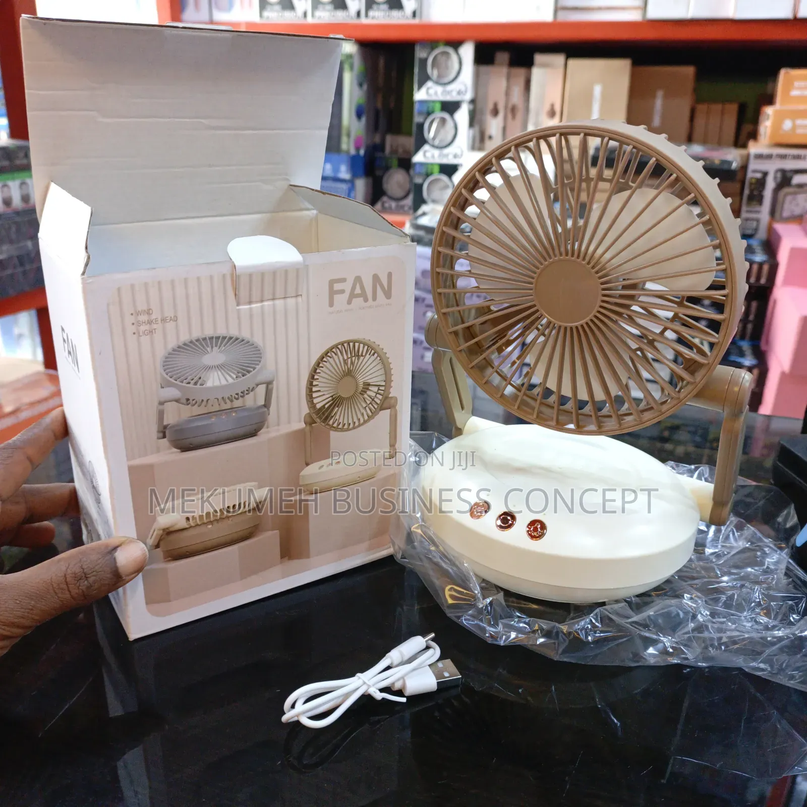Rechargeable Rotating Desktop Fan With Led Light