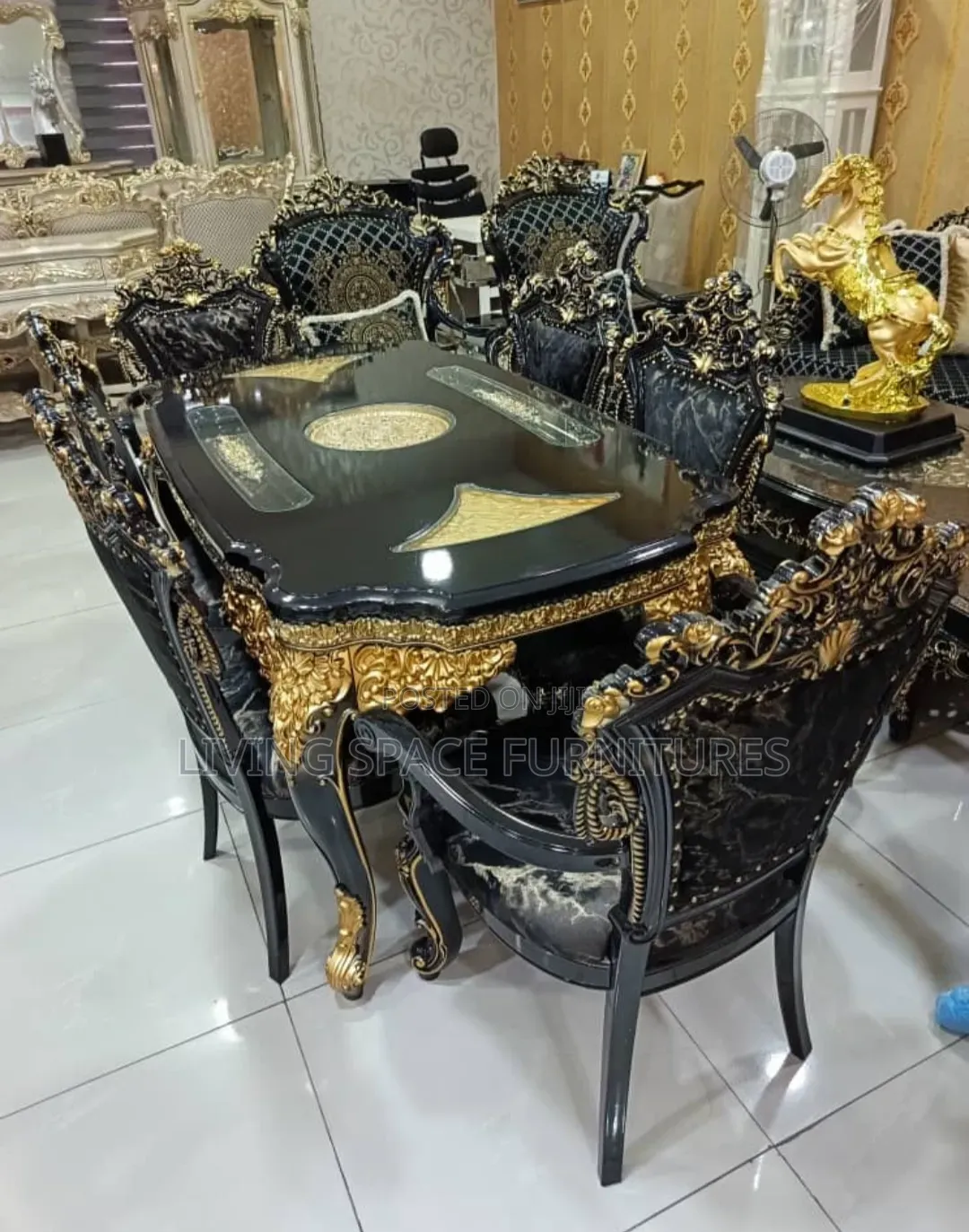 Royal Dining Table With 6 Fabric Chairs