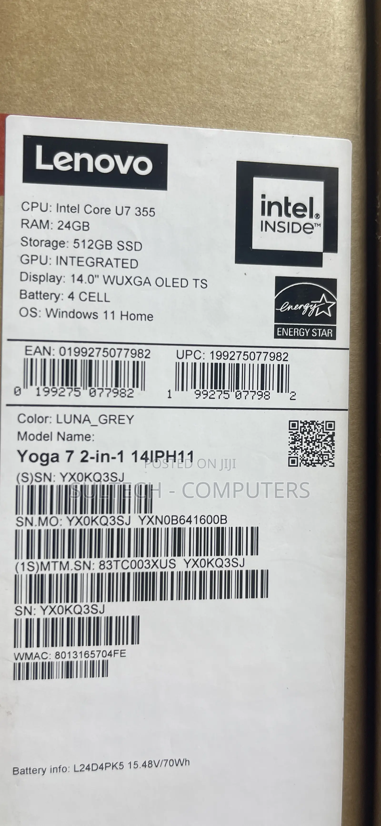 New Laptop Lenovo Yoga 7i 24GB Intel Core Ultra 7 SSD 512GB