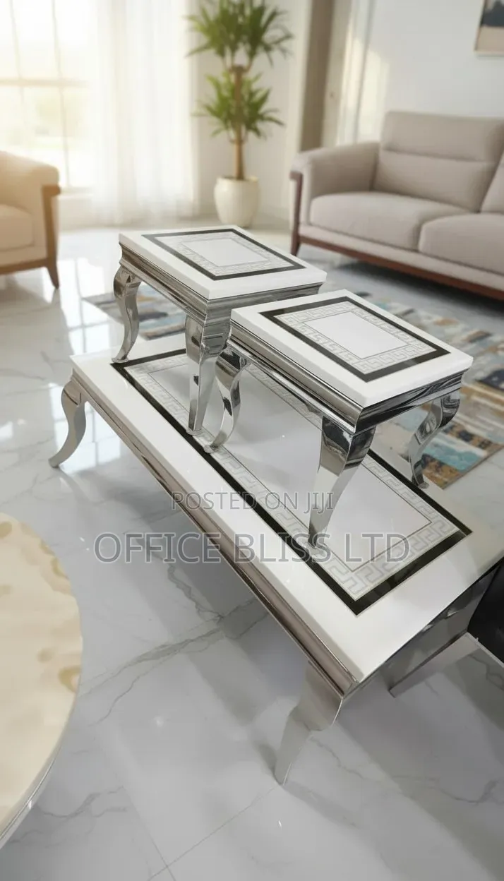 Marble Center Table With 2 Side Stools ( Versace Pattern Designed)