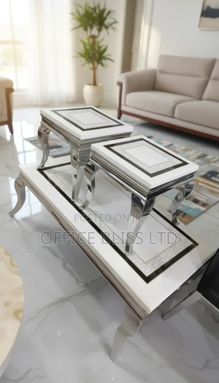 Marble Center Table With 2 Side Stools ( Versace Pattern Designed)