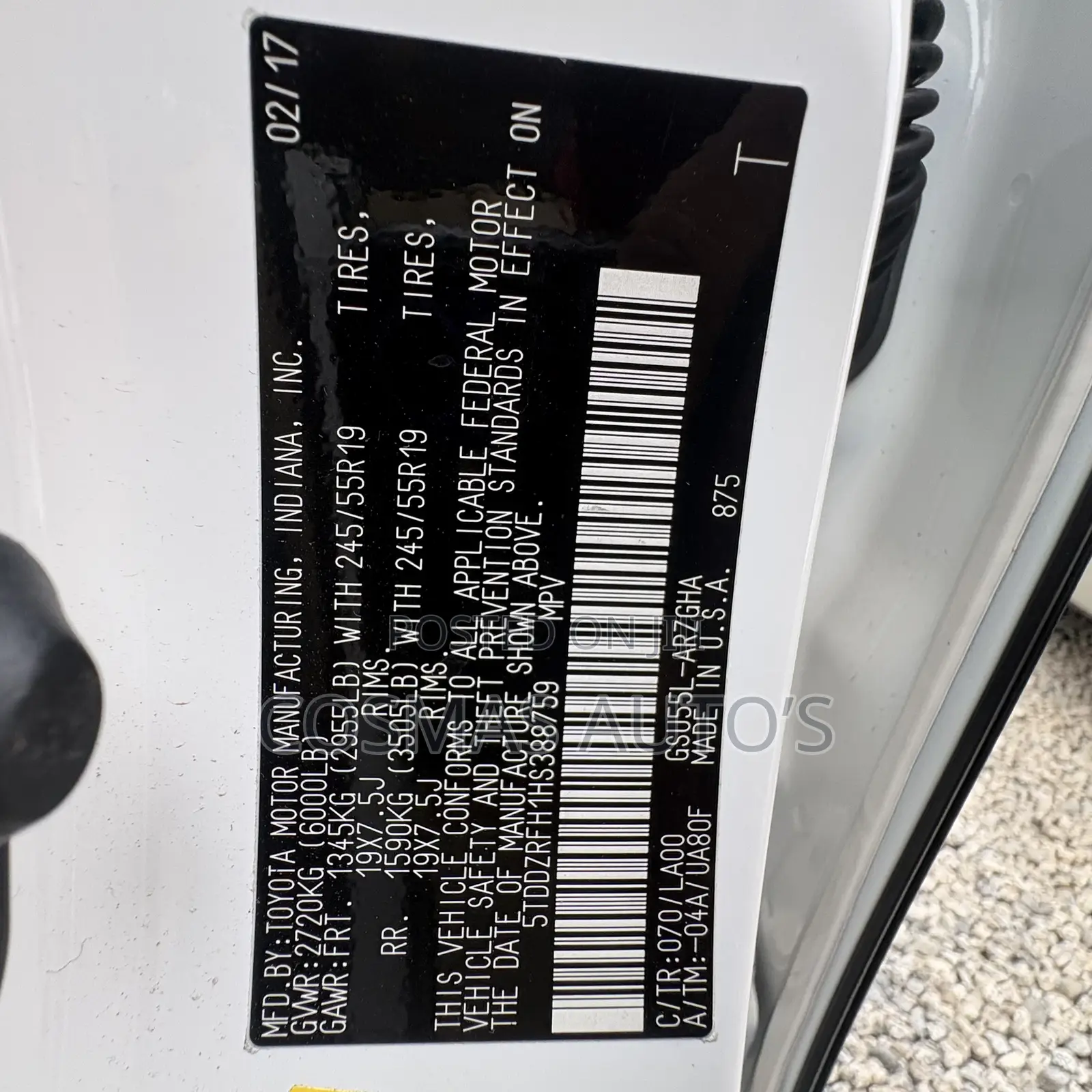 Toyota Highlander Limited 4x4 V6 (3.5L 6cyl 8A) 2018 White