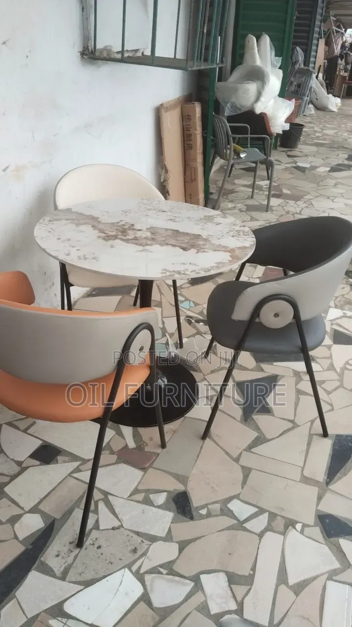 Modern 3-Chair Marble Top Coffee Table Set & Leather Lounge Chairs
