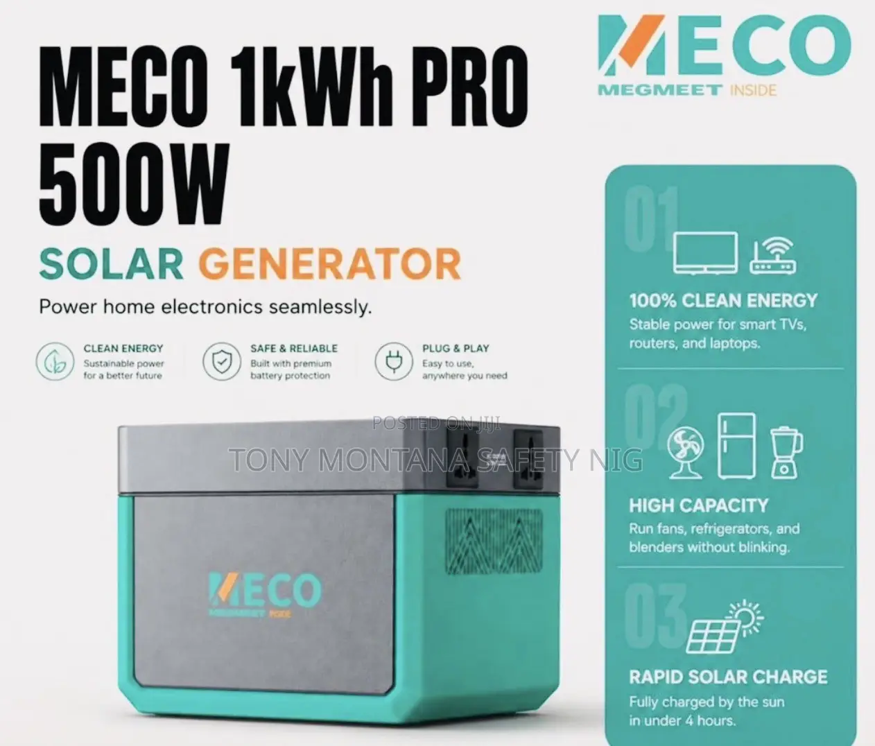 MECO 1kWh/1000wh PRO 500W Inverter Output Solar Generator