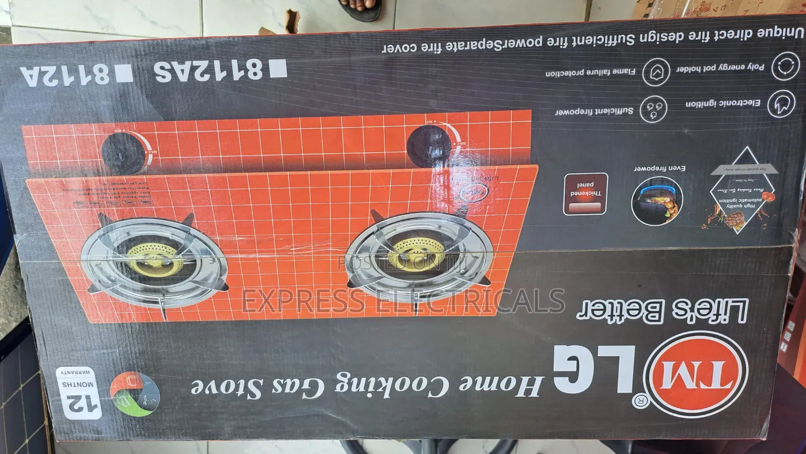 TM LG 2 Burner Glass Gas Cooker - Model 8112AS With Auto Ignition