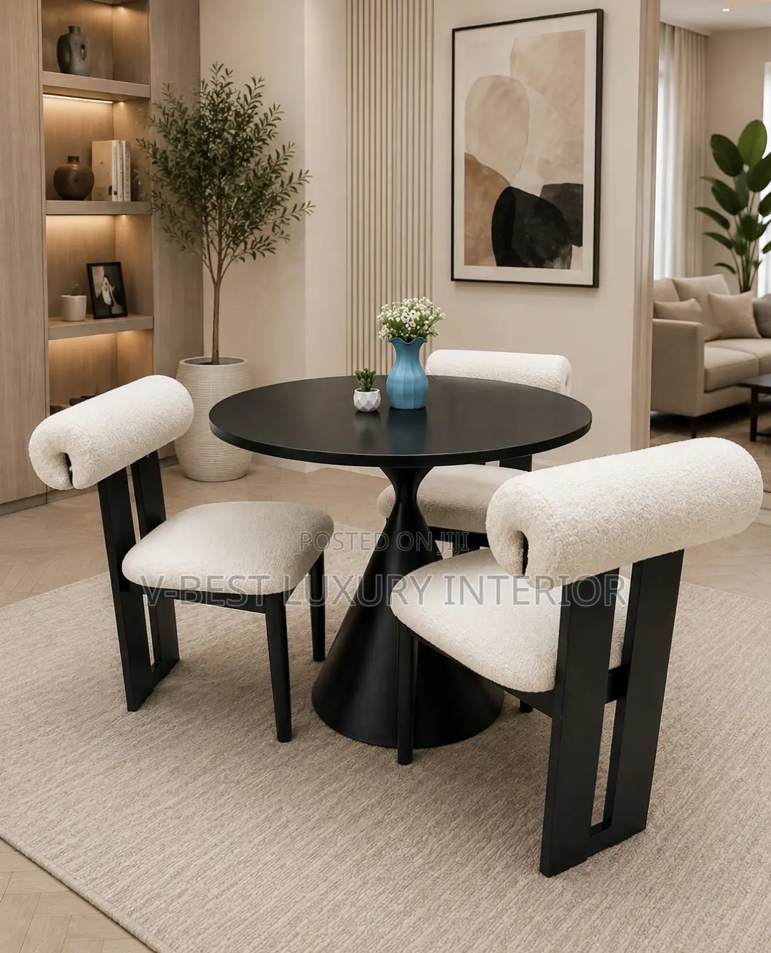 3-Seater Dining Set , Original Round White Table With Quality Chairs
