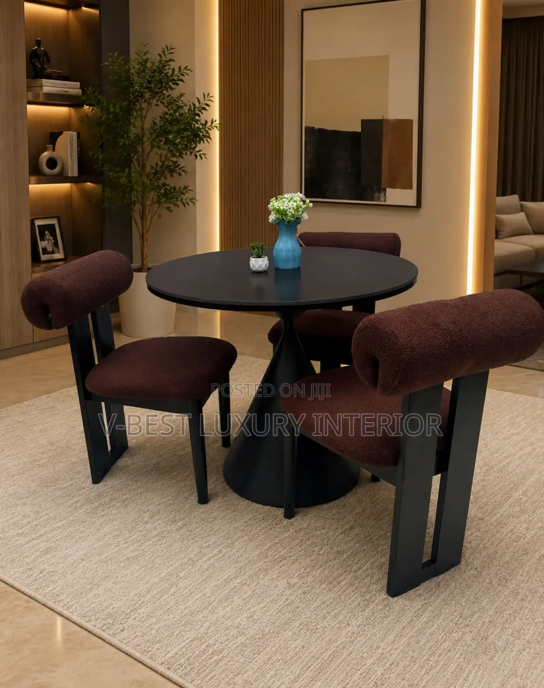 Brown 3-Seater Dining Set, Imported Round Original Dining Set