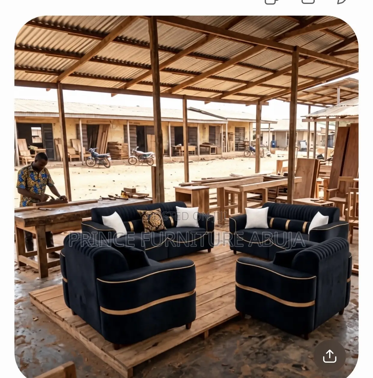 Premium Seller/ Luxury 7 Seater Navy Blue Sofa Set +Gold Trim