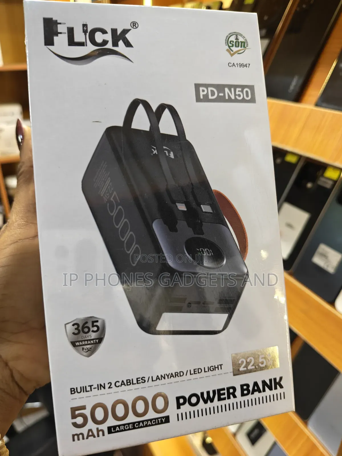 FLCK PD-N50 50000mAh Power Bank 22.5W With Built-in Cables + LED - New